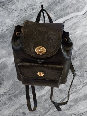 Coach Mini Turnlock Rucksack Backpack In Black Pebbled Leather #37581